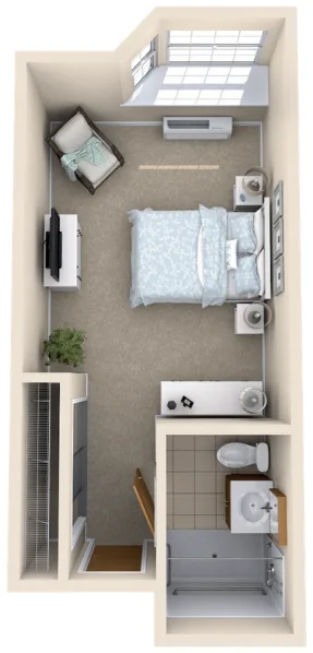 The Egret floor plan — Studio, approx. 268 sq. ft.